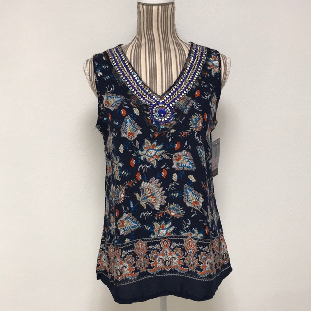 NWT! BEAUTIFUL TOP WITH BEADED NECKLINE
